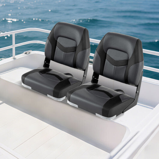 2-Pack Boat Seats with Fixing Bolts and Hinges-Black W2B
