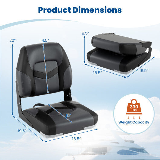 2-Pack Boat Seats with Fixing Bolts and Hinges-Black W2B