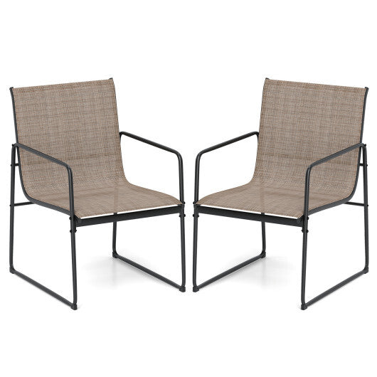 Outdoor Dining Chairs Set of 2 Patio Furniture Chair with Breathable Seat and Backrest-Brown W2B