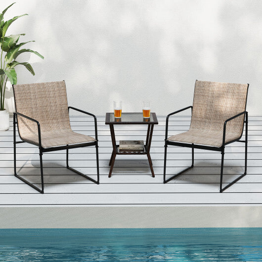 Outdoor Dining Chairs Set of 2 Patio Furniture Chair with Breathable Seat and Backrest-Brown W2B