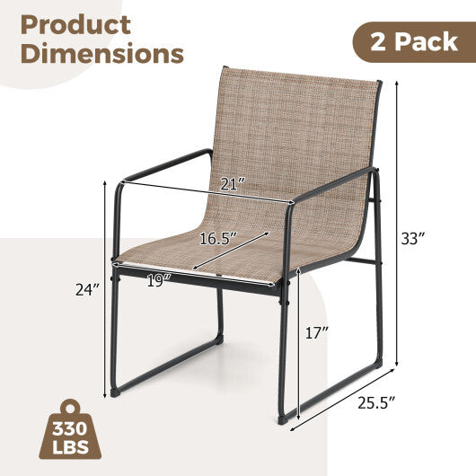 Outdoor Dining Chairs Set of 2 Patio Furniture Chair with Breathable Seat and Backrest-Brown W2B