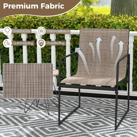 Outdoor Dining Chairs Set of 2 Patio Furniture Chair with Breathable Seat and Backrest-Brown W2B