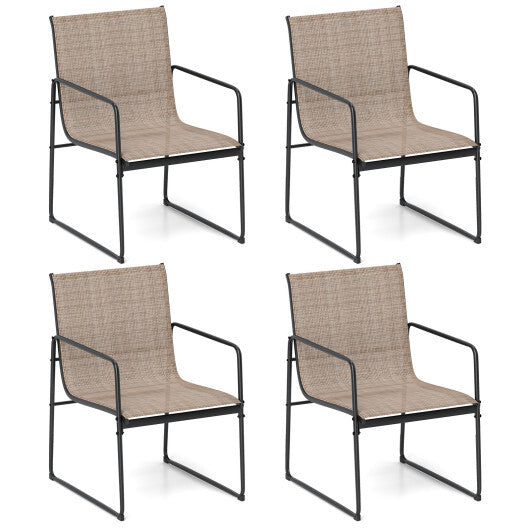 Outdoor Dining Chairs Set of 4 Patio Furniture Chair with Breathable Seat and Backrest-Brown W2B
