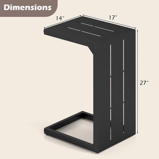 Set of 2 C-Shaped End Table with Adjustable Foot Pads for Indoors Outdoors-Black W2B