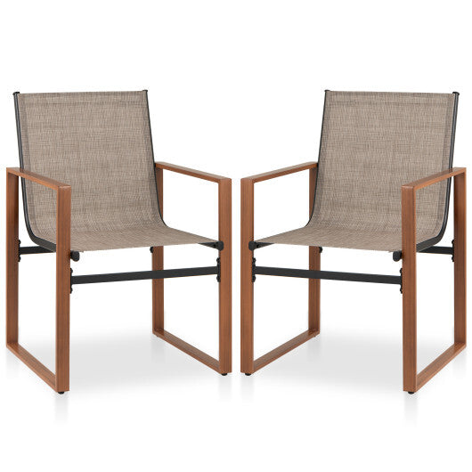 Outdoor Dining Chairs with Breathable Seat and Backrest Set of 2-Brown W2B