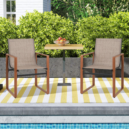 Outdoor Dining Chairs with Breathable Seat and Backrest Set of 2-Brown W2B