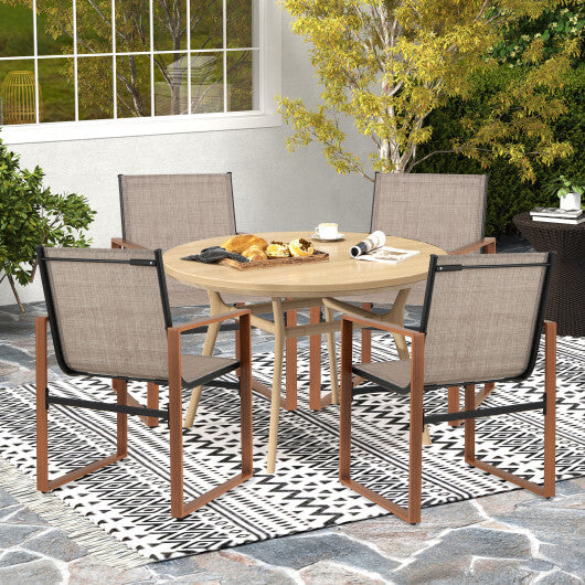 Outdoor Dining Chairs with Breathable Seat and Backrest Set of 2-Brown W2B