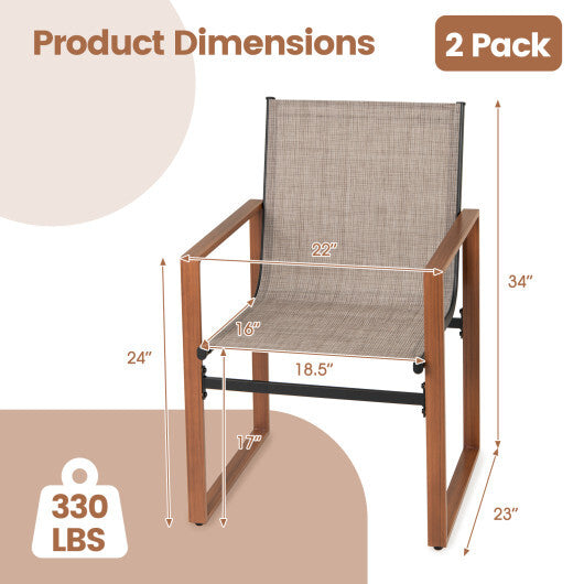 Outdoor Dining Chairs with Breathable Seat and Backrest Set of 2-Brown W2B