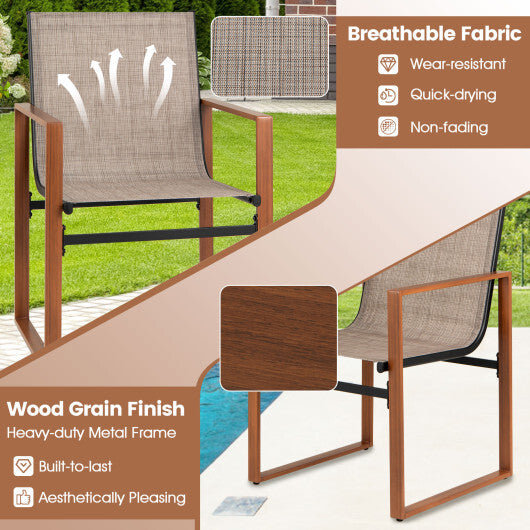 Outdoor Dining Chairs with Breathable Seat and Backrest Set of 2-Brown W2B