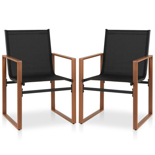 Outdoor Dining Chairs with Breathable Seat and Backrest Set of 2-Brown W2B