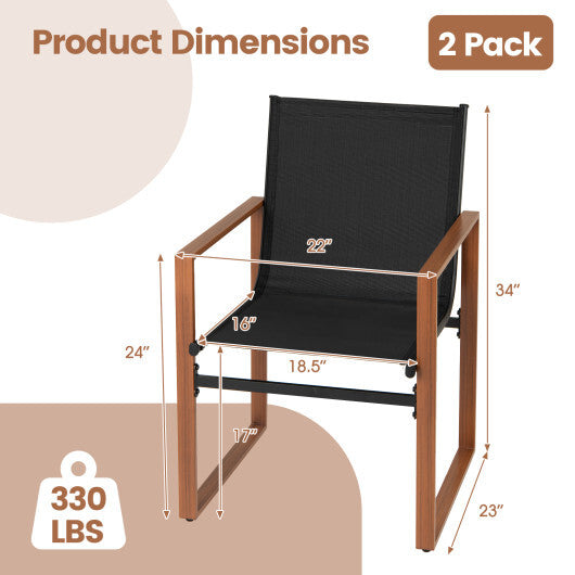 Outdoor Dining Chairs with Breathable Seat and Backrest Set of 2-Brown W2B