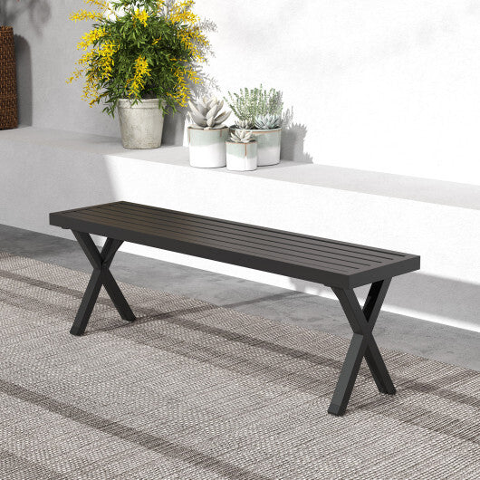 Patio Metal Bench with Slatted Seat and X Legs W2B