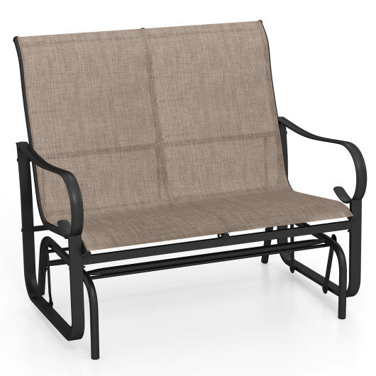 2-Person Outdoor Glider Bench with High Backrest-Brown W2B