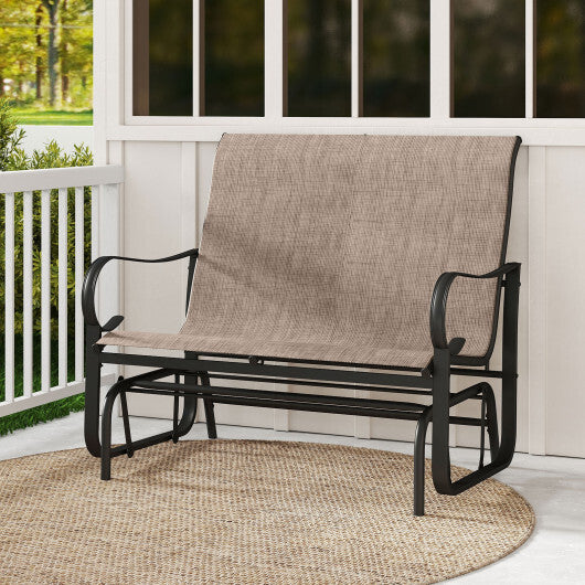 2-Person Outdoor Glider Bench with High Backrest-Brown W2B