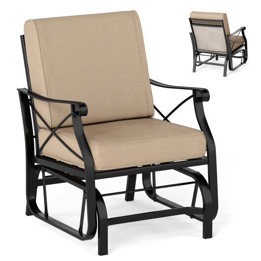 Patio Glider Rocking Chair with Metal Frame and Thick Cushions-Brown W2B