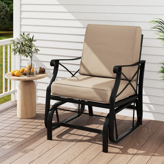 Patio Glider Rocking Chair with Metal Frame and Thick Cushions-Brown W2B