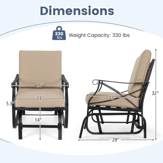 Patio Glider Rocking Chair with Metal Frame and Thick Cushions-Brown W2B