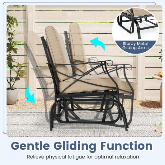 Patio Glider Rocking Chair with Metal Frame and Thick Cushions-Brown W2B