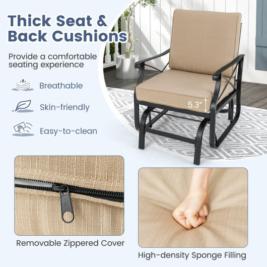 Patio Glider Rocking Chair with Metal Frame and Thick Cushions-Brown W2B