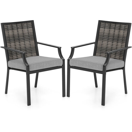 Patio Wicker Chairs Set of 2 Stackable Rattan Armchairs with Removable Cushions-Grey