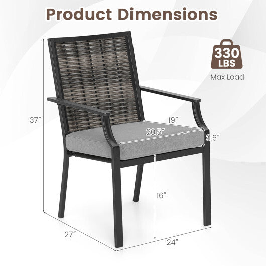 Patio Wicker Chairs Set of 2 Stackable Rattan Armchairs with Removable Cushions-Grey