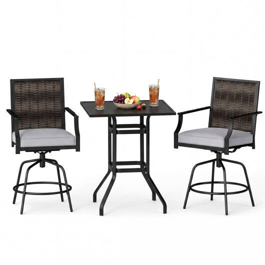 3 Pieces Outdoor Swivel Bar Set High Top Patio Bar Table and Rattan Wicker Chairs W2B
