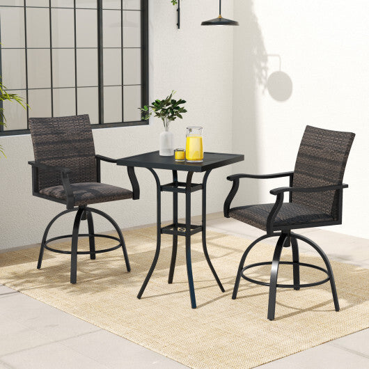 3 Pieces PE Wicker Patio Swivel Bar Set with Quick-Drying Foam-Black W2B