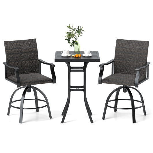 3 Pieces PE Wicker Patio Swivel Bar Set with Quick-Drying Foam-Black W2B