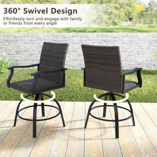 3 Pieces PE Wicker Patio Swivel Bar Set with Quick-Drying Foam-Black W2B