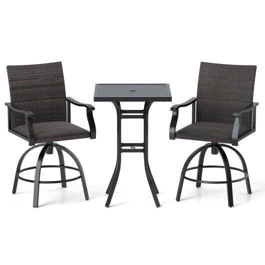 3 Pieces PE Wicker Patio Swivel Bar Set with Quick-Drying Foam-Black W2B