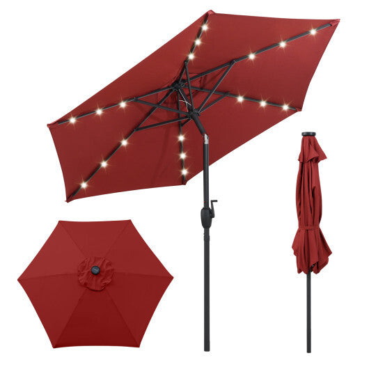 7.5 Feet Solar Powered Patio Umbrella with LED Lights and Crank Handle-Tan