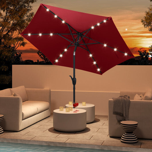 7.5 Feet Solar Powered Patio Umbrella with LED Lights and Crank Handle-Tan
