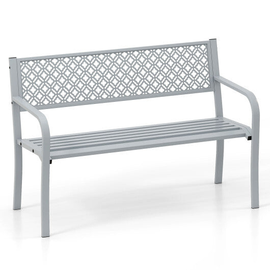 50 Inches Outdoor Garden Bench with Geometric Lattice Backrest and Slatted Seat-Black W2B