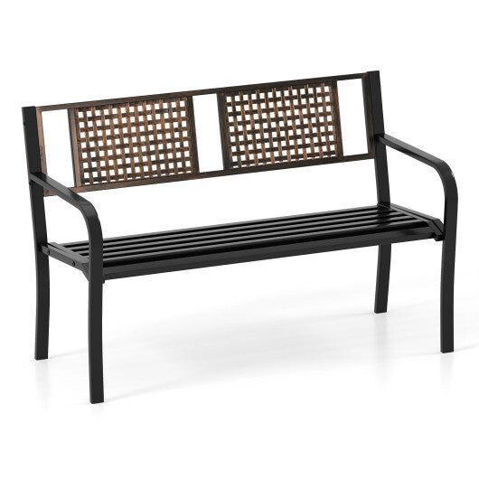 50 Inch Outdoor Metal Garden Bench with Rattan-Like Backrest for 2-3 People-Black W2B