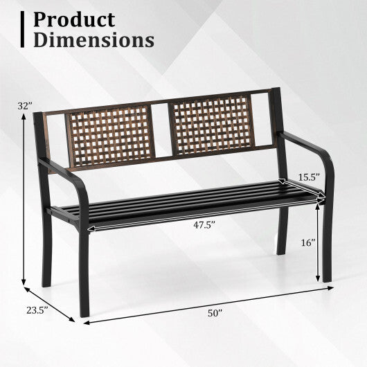50 Inch Outdoor Metal Garden Bench with Rattan-Like Backrest for 2-3 People-Black W2B