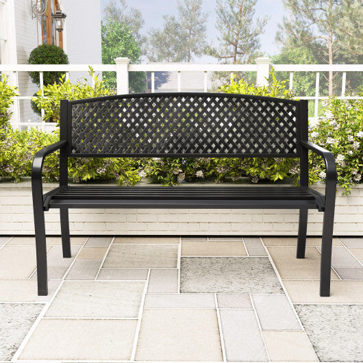 Metal Outdoor Bench with High Back for 2-3-Person Patio Bench-Black