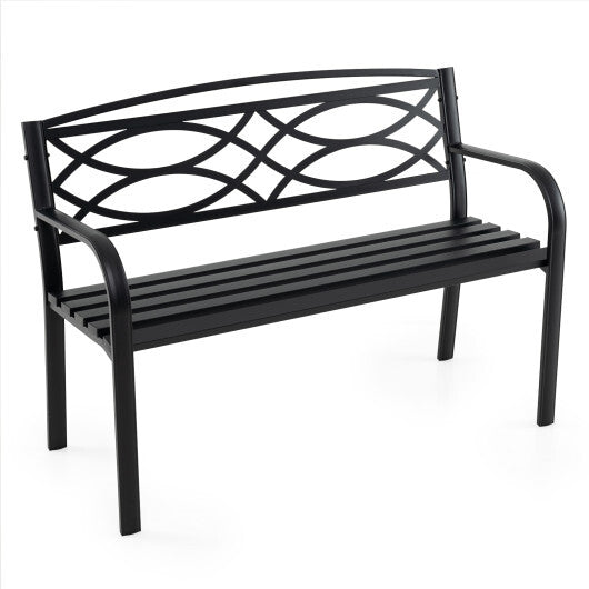 Garden Bench with Curved Armrests and Backrest-Black