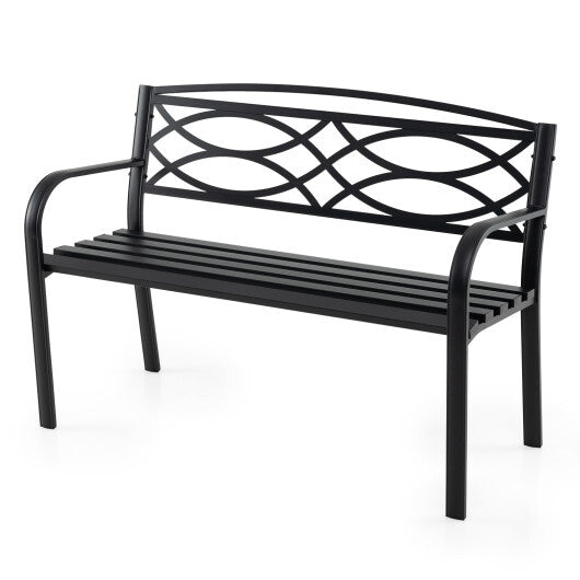 Garden Bench with Curved Armrests and Backrest-Black