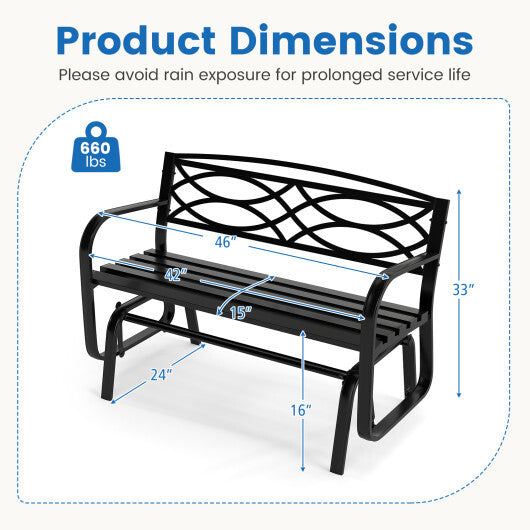 2-Person Outdoor Glider Bench with Metal Frame-Black