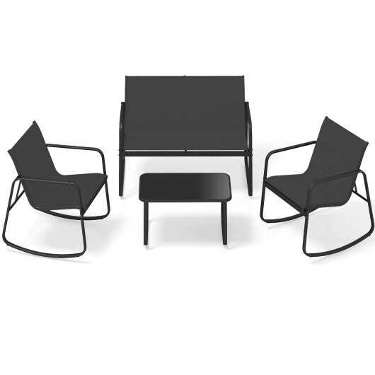 4 PCS Patio Furniture Set Outdoor Rocker Chair Conversation Set-Black