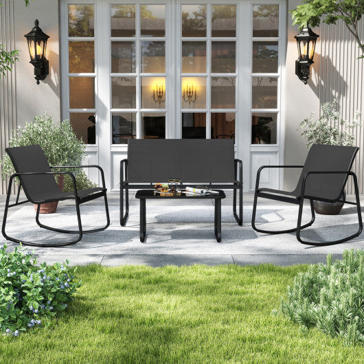 4 PCS Patio Furniture Set Outdoor Rocker Chair Conversation Set-Black