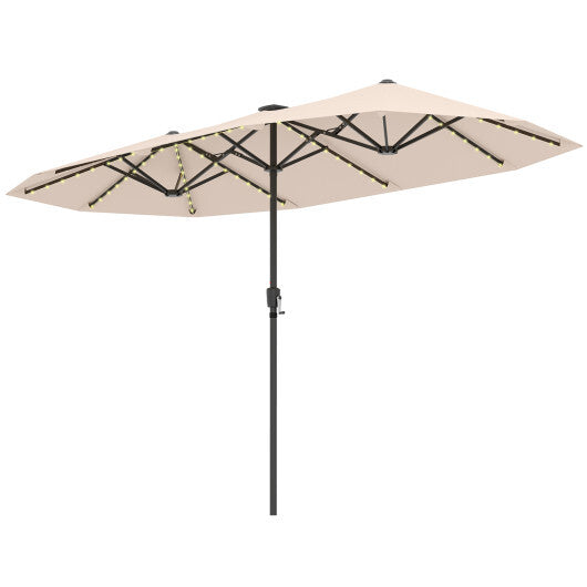 13 FT Large Patio Umbrella with LED Solar Lights and Crank Handle-Orange W2B