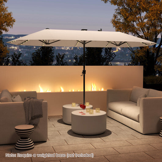 13 FT Large Patio Umbrella with LED Solar Lights and Crank Handle-Orange W2B