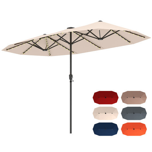 13 FT Large Patio Umbrella with LED Solar Lights and Crank Handle-Orange W2B