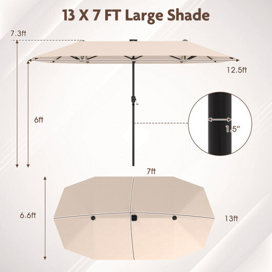 13 FT Large Patio Umbrella with LED Solar Lights and Crank Handle-Orange W2B