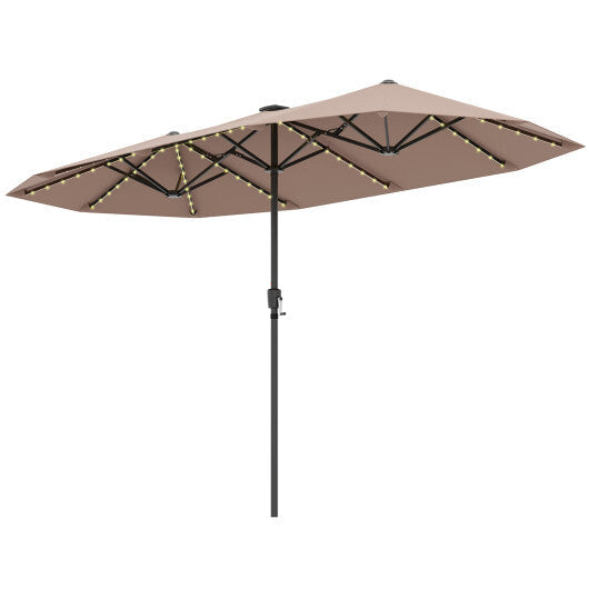 13 FT Large Patio Umbrella with LED Solar Lights and Crank Handle-Orange W2B