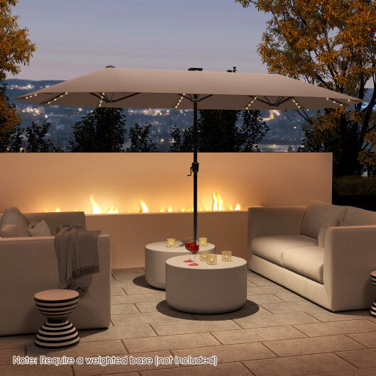 13 FT Large Patio Umbrella with LED Solar Lights and Crank Handle-Orange W2B