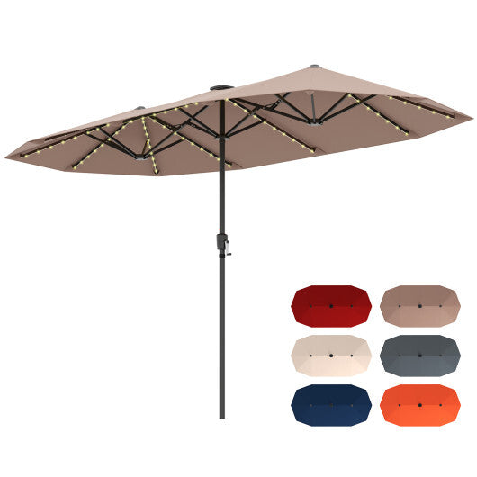 13 FT Large Patio Umbrella with LED Solar Lights and Crank Handle-Orange W2B