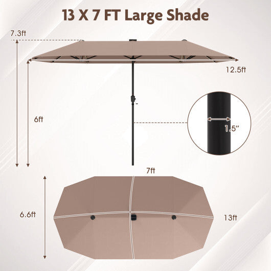 13 FT Large Patio Umbrella with LED Solar Lights and Crank Handle-Orange W2B