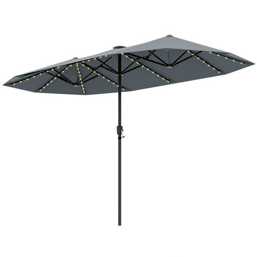 13 FT Large Patio Umbrella with LED Solar Lights and Crank Handle-Orange W2B